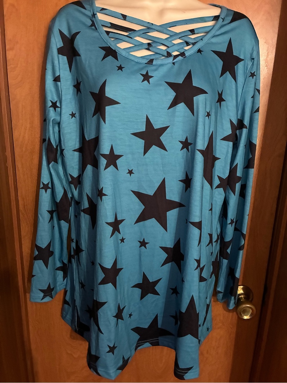 L&B Blue Star Print Strappy Neck Tunic Small NWT